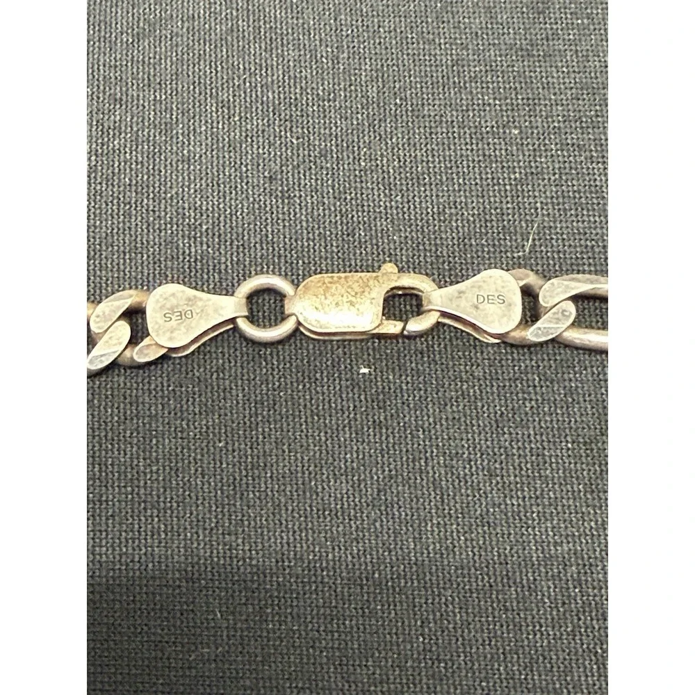 44.6g Solid 925 Sterling Silver 22in Figaro Chain W/ Snook Pendant Italy DES